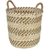 Gifi Rangement|Panière forme seau en jonc de mer naturel blanc noir