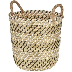 Gifi Rangement|Panière forme seau en jonc de mer naturel blanc noir
