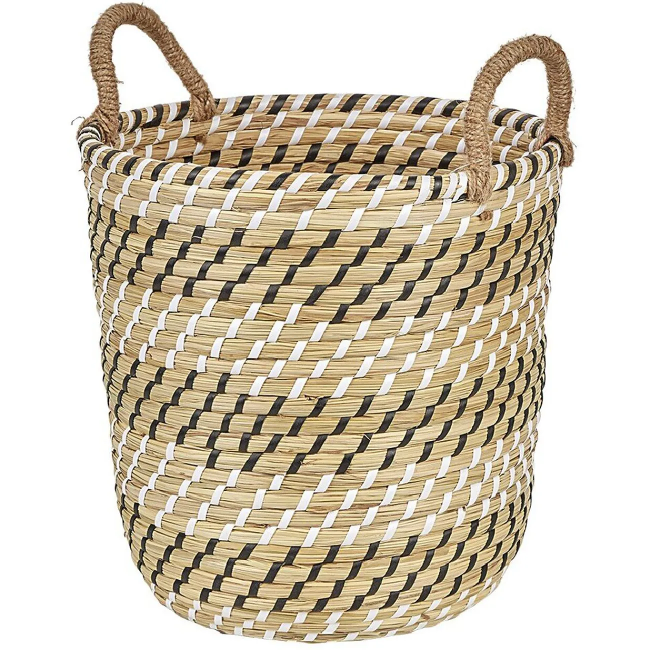 Gifi Rangement|Panière forme seau en jonc de mer naturel blanc noir
