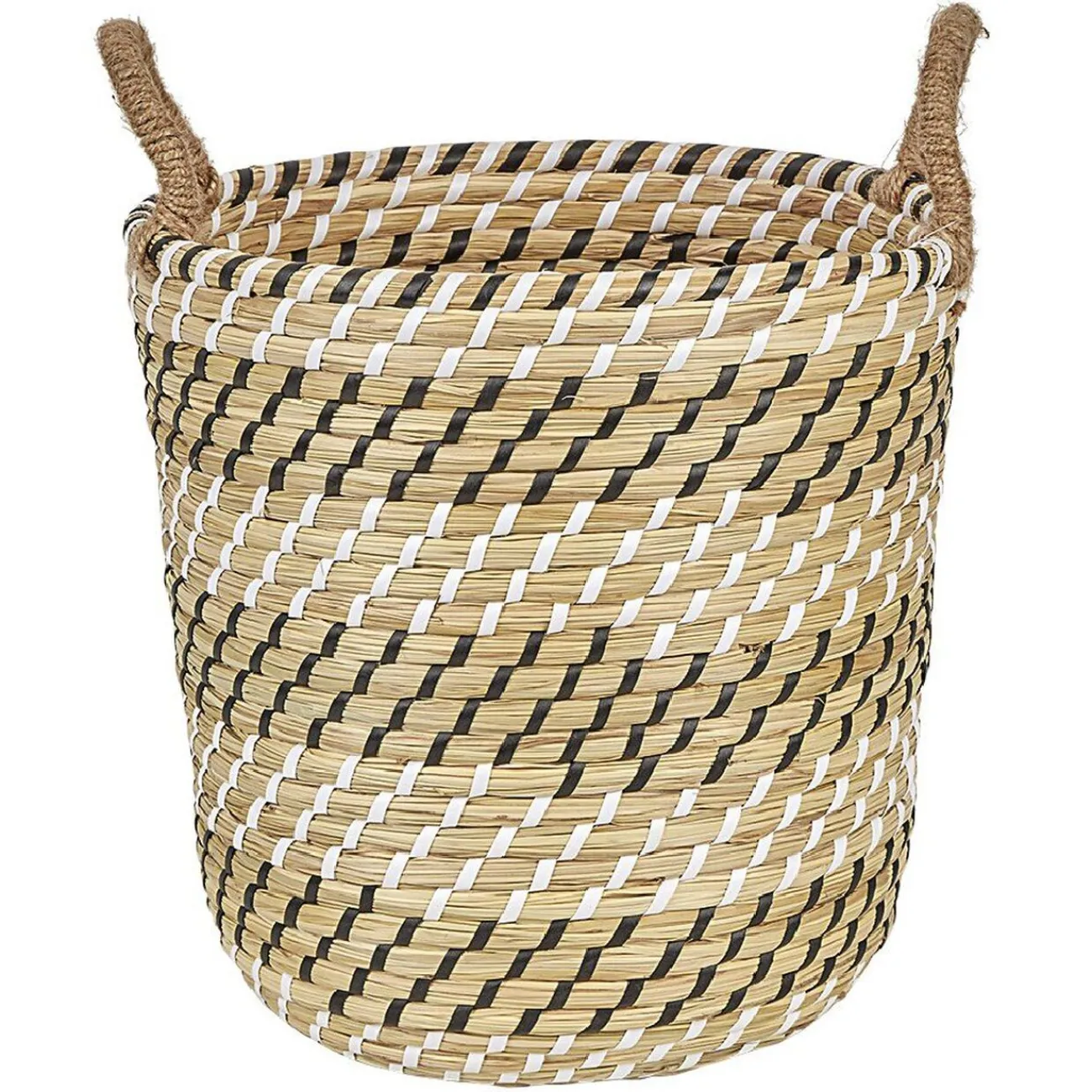 Gifi Rangement|Panière forme seau en jonc de mer naturel blanc noir