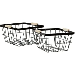 Gifi Rangement|Panière grillagée en métal noir x2