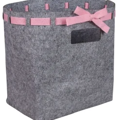 Gifi Rangement|Panière grise avec ruban rose