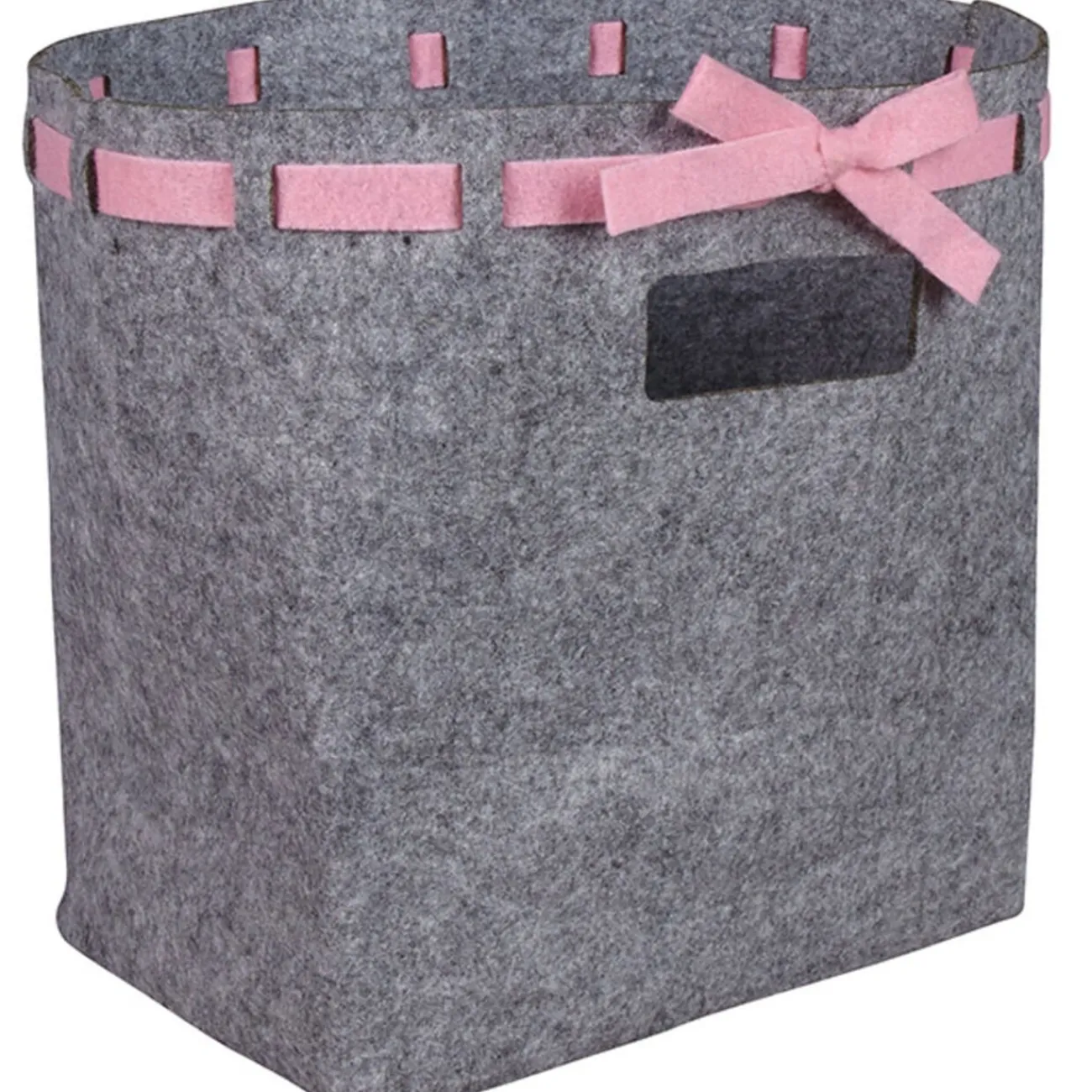 Gifi Rangement|Panière grise avec ruban rose