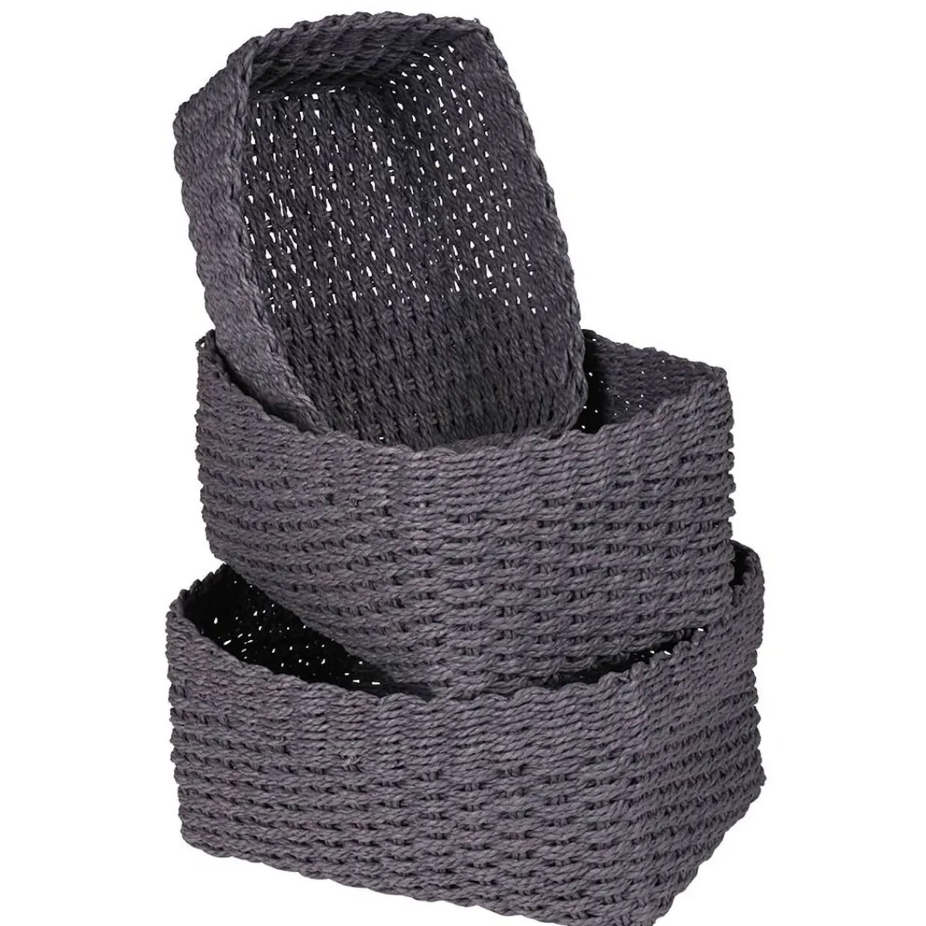 Gifi Rangement|Panière grise en polyester effet tressé x3