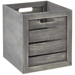 Gifi Rangement|Panière grise rectangulaire en bois cérusé Box Cube