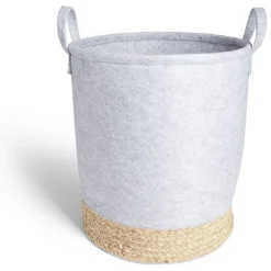 Gifi Rangement|Panière jacinthe d'eau feutrine beige et gris clair Ø35xH40cm