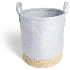 Gifi Rangement|Panière jacinthe d'eau feutrine beige et gris clair Ø30xH35cm
