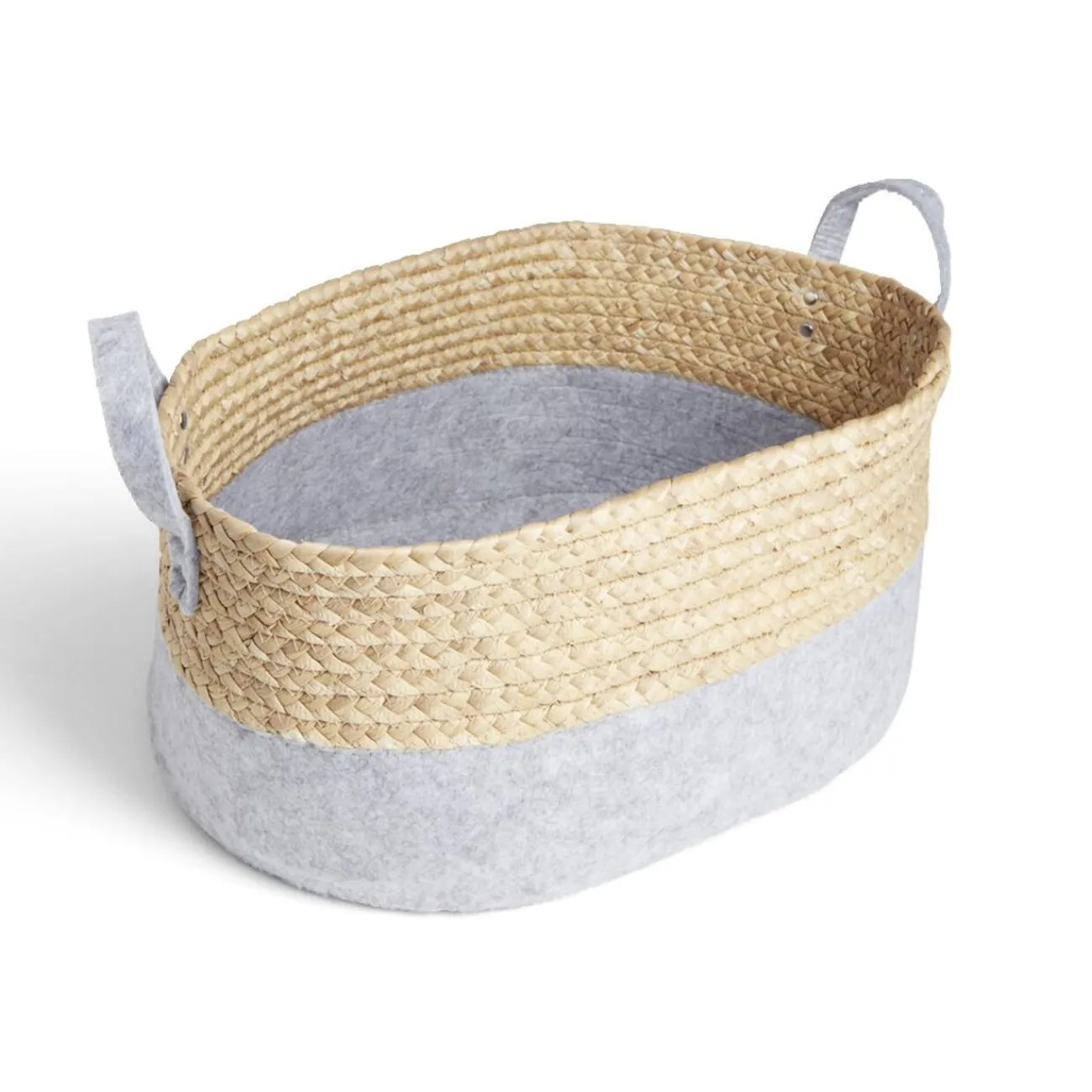 Gifi Rangement|Panière jacinthe d'eau feutrine beige et gris clair 44x33xH20cm