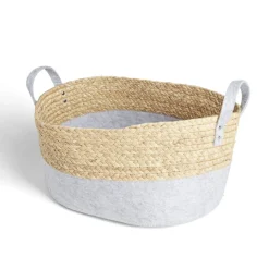 Gifi Rangement|Panière jacinthe d'eau feutrine beige et gris clair 40x30xH18cm