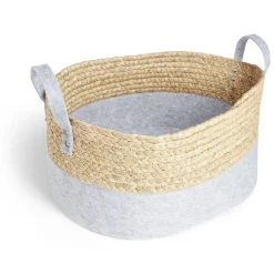 Gifi Rangement|Panière jacinthe d'eau feutrine beige et gris clair 40x30xH18cm