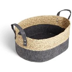 Gifi Rangement|Panière jacinthe d'eau feutrine beige et gris foncé 37x27xH15cm