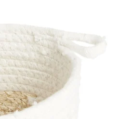 Gifi Rangement|Panière naturelle fibre de maïs coton beige et blanc Ø18xH16cm