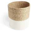 Gifi Rangement|Panière naturelle jacinthe d'eau coton beige et blanc Ø19xH19cm