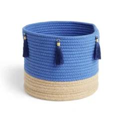 Gifi Rangement|Panière naturelle jute coton beige et bleu Ø26xH24cm