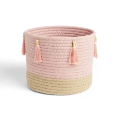 Gifi Rangement|Panière naturelle jute coton beige et rose Ø22xH20cm