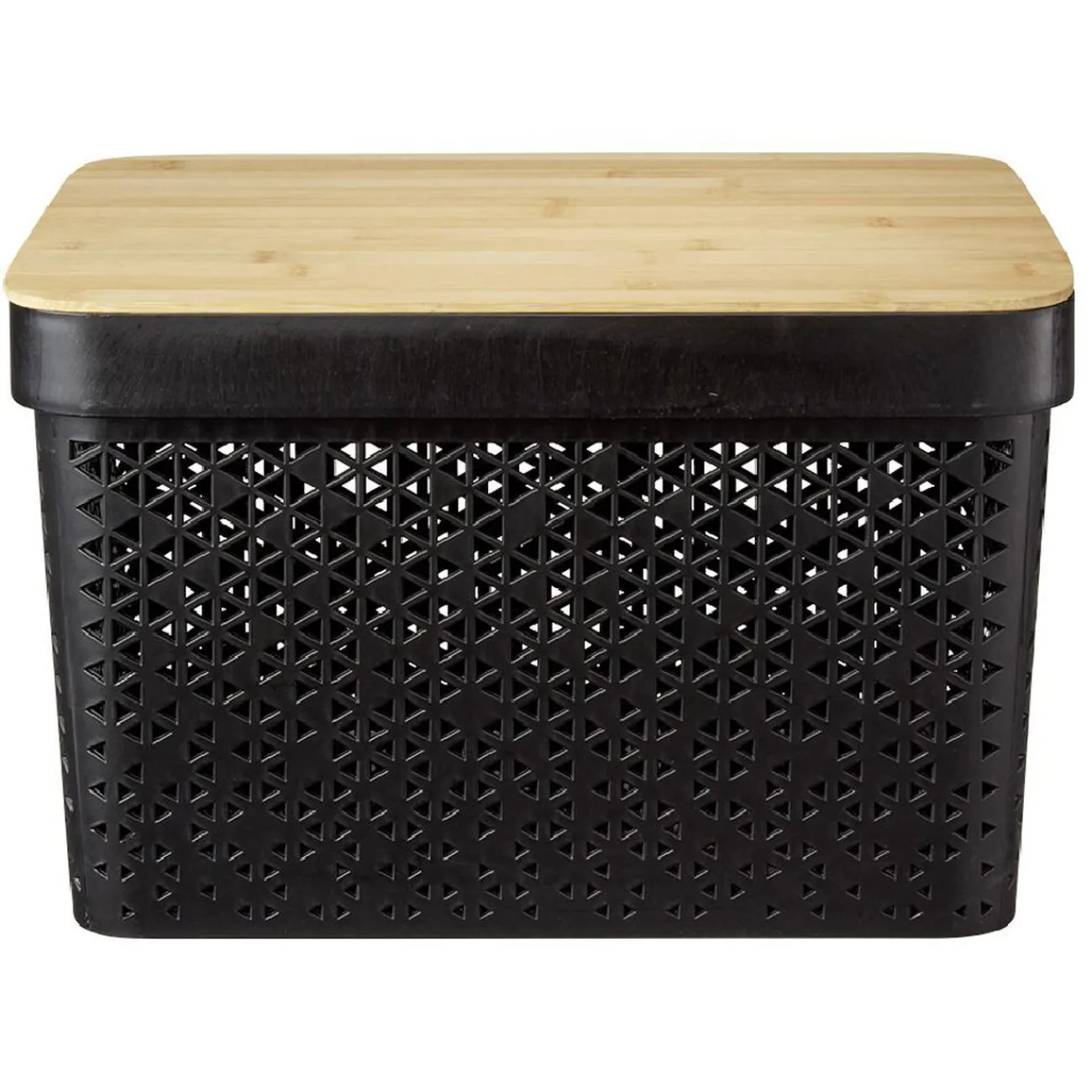 Gifi Rangement|Panière noire avec couvercle bambou naturel H21,5 cm