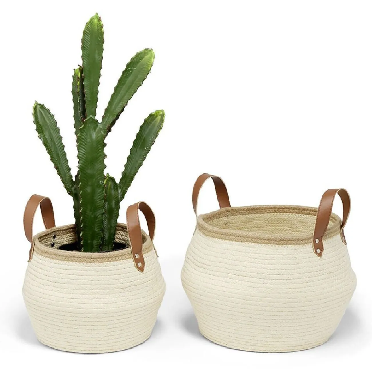 Gifi Rangement|Panière petit modèle avec poignées jute beige Ø22xH20cm