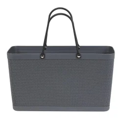 Gifi Rangement|Panière plastique gris effet tressé anses noires