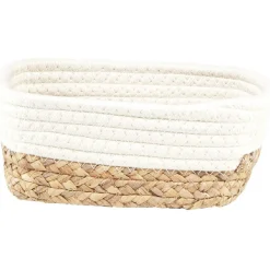 Gifi Rangement|Panière rectangulaire coton et jacinthe blanc et naturel x3