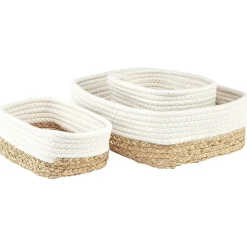 Gifi Rangement|Panière rectangulaire coton et jacinthe blanc et naturel x3