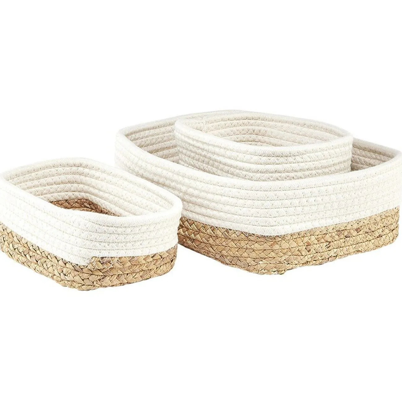 Gifi Rangement|Panière rectangulaire coton et jacinthe blanc et naturel x3