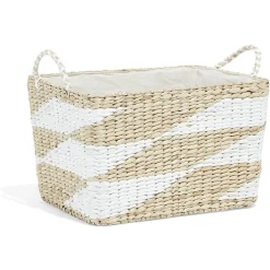 Gifi Rangement|Panière rectangulaire en jacinthe d'eau blanc naturel taille L