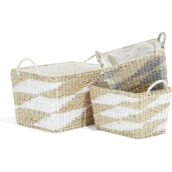 Gifi Rangement|Panière rectangulaire en jacinthe d'eau blanc naturel taille L