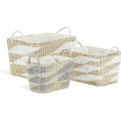 Gifi Rangement|Panière rectangulaire en jacinthe d'eau blanc naturel taille M