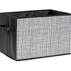 Gifi Entretien Du Linge|Panière rectangulaire en polyester motif quadrillage gris blanc