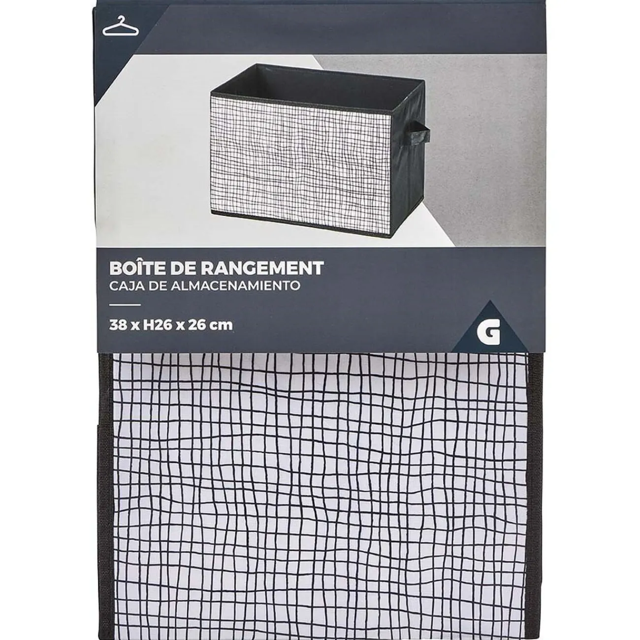 Gifi Entretien Du Linge|Panière rectangulaire en polyester motif quadrillage gris blanc