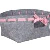 Gifi Rangement|Panière rectangulaire grise avec ruban rose