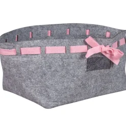 Gifi Rangement|Panière rectangulaire grise avec ruban rose