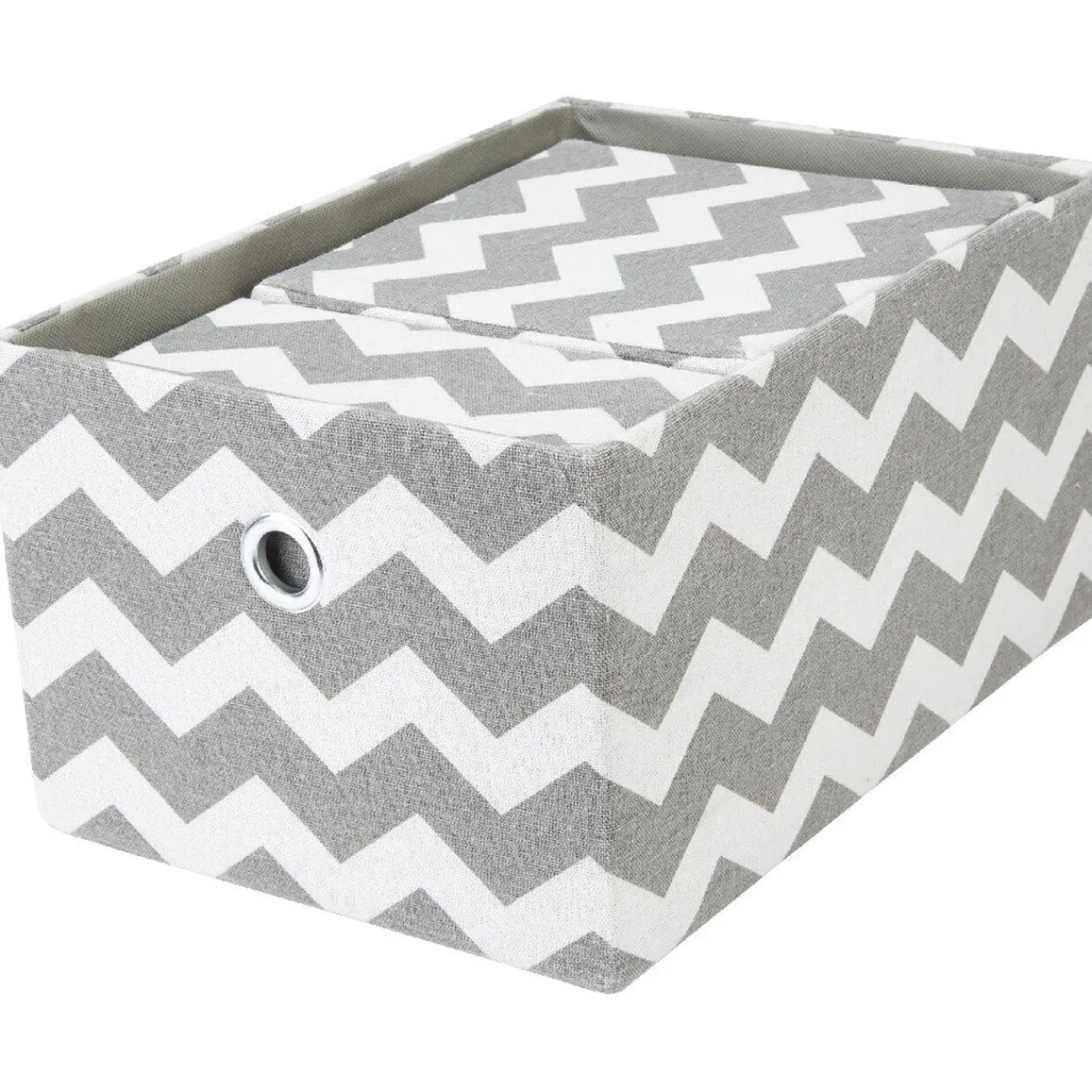 Gifi Rangement|Panière rectangulaire imprimé zig zap gris blanc x3