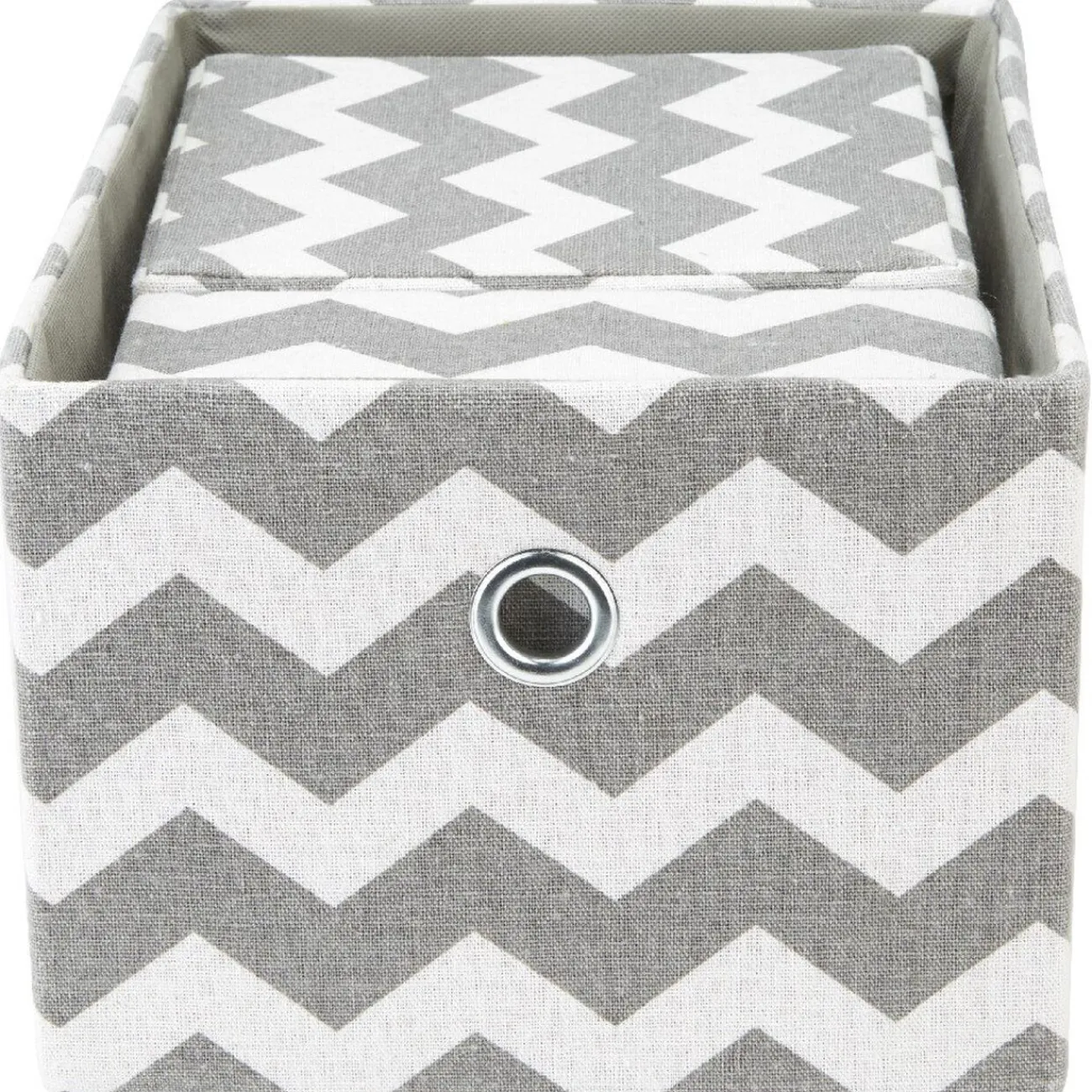 Gifi Rangement|Panière rectangulaire imprimé zig zap gris blanc x3