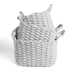 Gifi Rangement|Panière rectangulaire tricot coton gris 28x17xH23cm