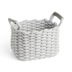 Gifi Rangement|Panière rectangulaire tricot coton gris 28x17xH23cm