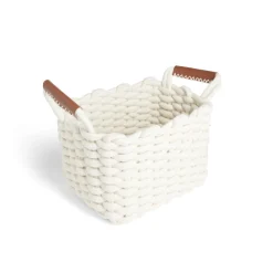 Gifi Rangement|Panière rectangulaire tricot coton blanc 28x17xH23cm