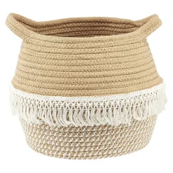 Gifi Rangement|Panière ronde coton tissé naturel décor macramé Ø28xH.23 cm