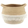 Gifi Rangement|Panière ronde coton tissé naturel décor macramé Ø26xH.20 cm