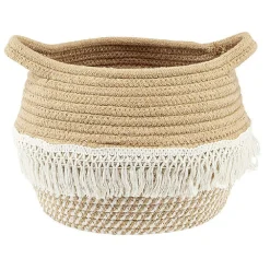 Gifi Rangement|Panière ronde coton tissé naturel décor macramé Ø26xH.20 cm
