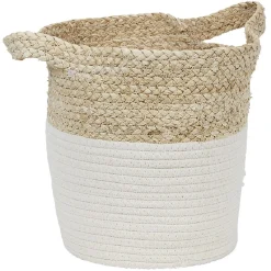 Gifi Rangement|Panière ronde en coton tissé blanc naturel H26 cm