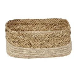 Gifi Rangement|Panière ronde en Jacinthe d'eau et Coton tressé 30x19xH12 cm