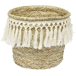Gifi Rangement|Panière ronde en jonc décor macramé Ø26 cm