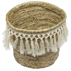 Gifi Rangement|Panière ronde en jonc décor macramé Ø26 cm