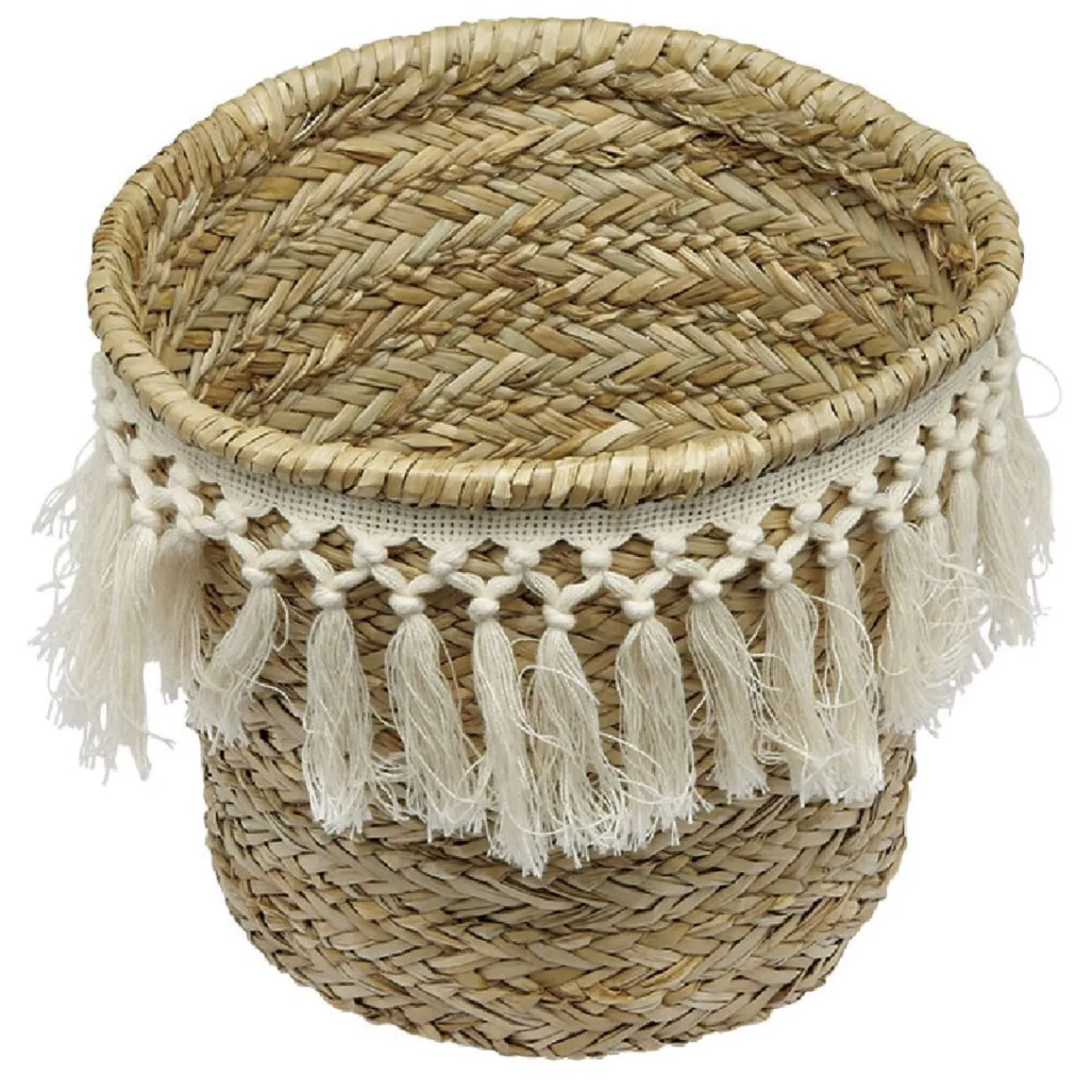 Gifi Rangement|Panière ronde en jonc décor macramé Ø26 cm