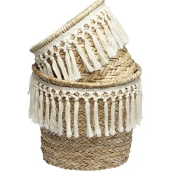 Gifi Rangement|Panière ronde en jonc décor macramé Ø26 cm