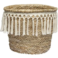 Gifi Rangement|Panière ronde en jonc décor macramé Ø19 cm