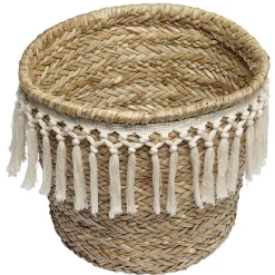 Gifi Rangement|Panière ronde en jonc décor macramé Ø19 cm