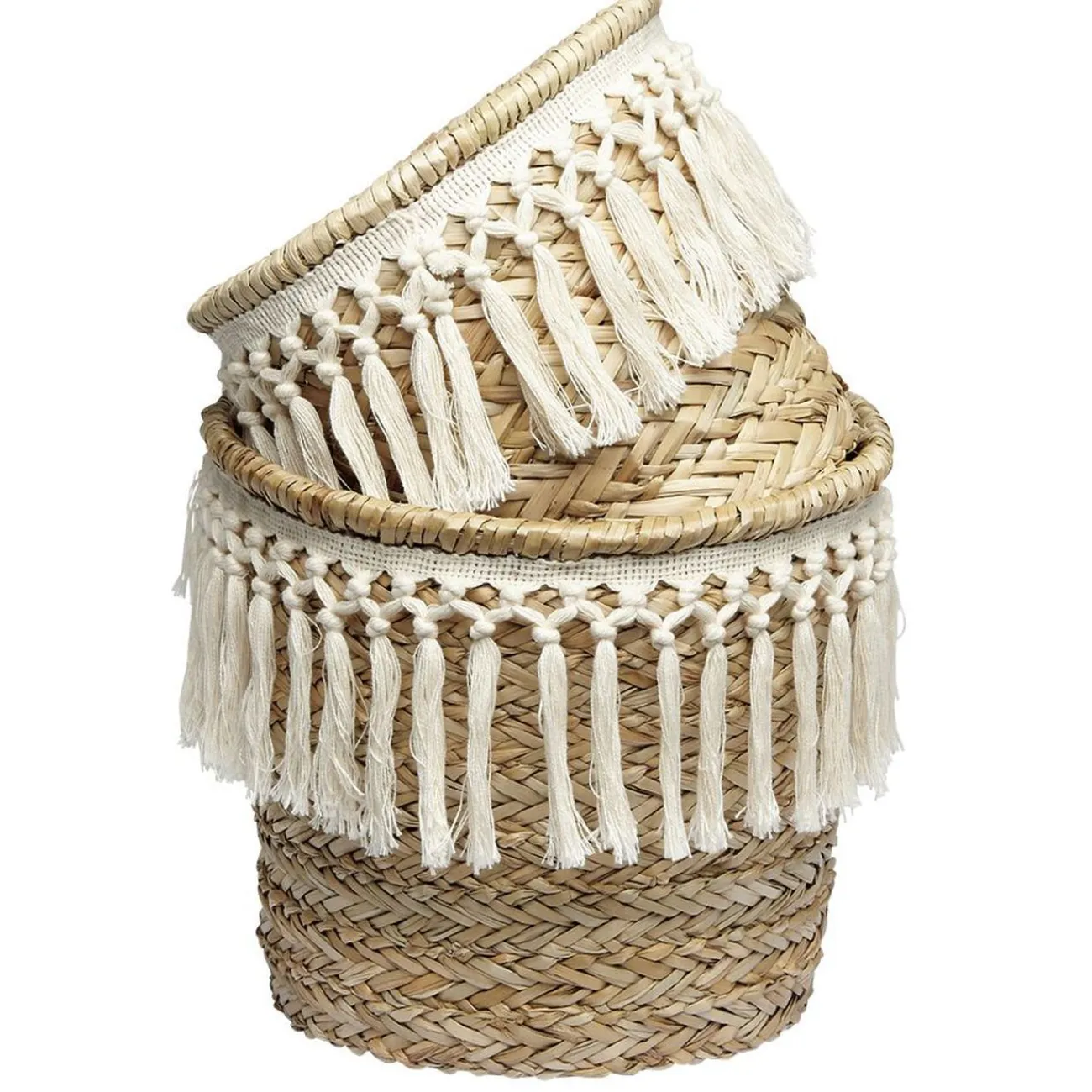 Gifi Rangement|Panière ronde en jonc décor macramé Ø19 cm