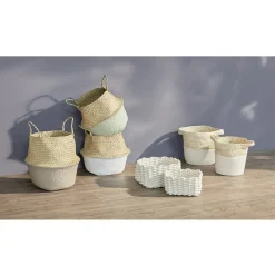 Gifi Rangement|Panière ronde en jonc de mer bicolore avec poignées